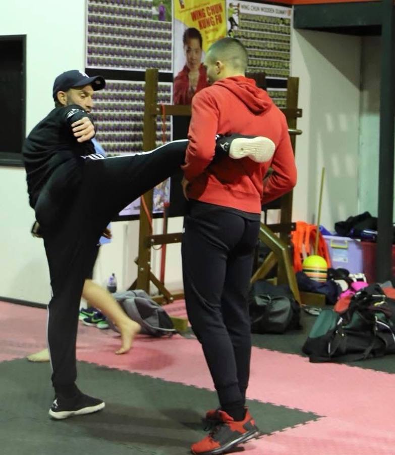 Kickboxing pad work drill